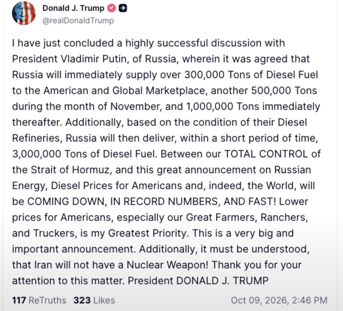 Microinteracti1's tweet photo. The President of the United States has announced, with obvious pride, that he phoned Vladimir Putin and asked him for fuel. He calls it a great success. It is the richest country on earth going cap in hand to the man who bombs Ukrainian cities every night, because diesel became expensive before an election.

For four years Europe paid more for its energy, housed millions of refugees and emptied its arsenals so that Putin would not be rewarded. Washington has now concluded that all of it matters less than a cheaper tank for a truck in Ohio, and has told Ukraine to stop hitting the refineries that pay for the war.

This used to be the country others measured themselves against. Its remaining admirers are in Moscow and Pyongyang, and it has become exactly the kind of shithole it used to sneer at.