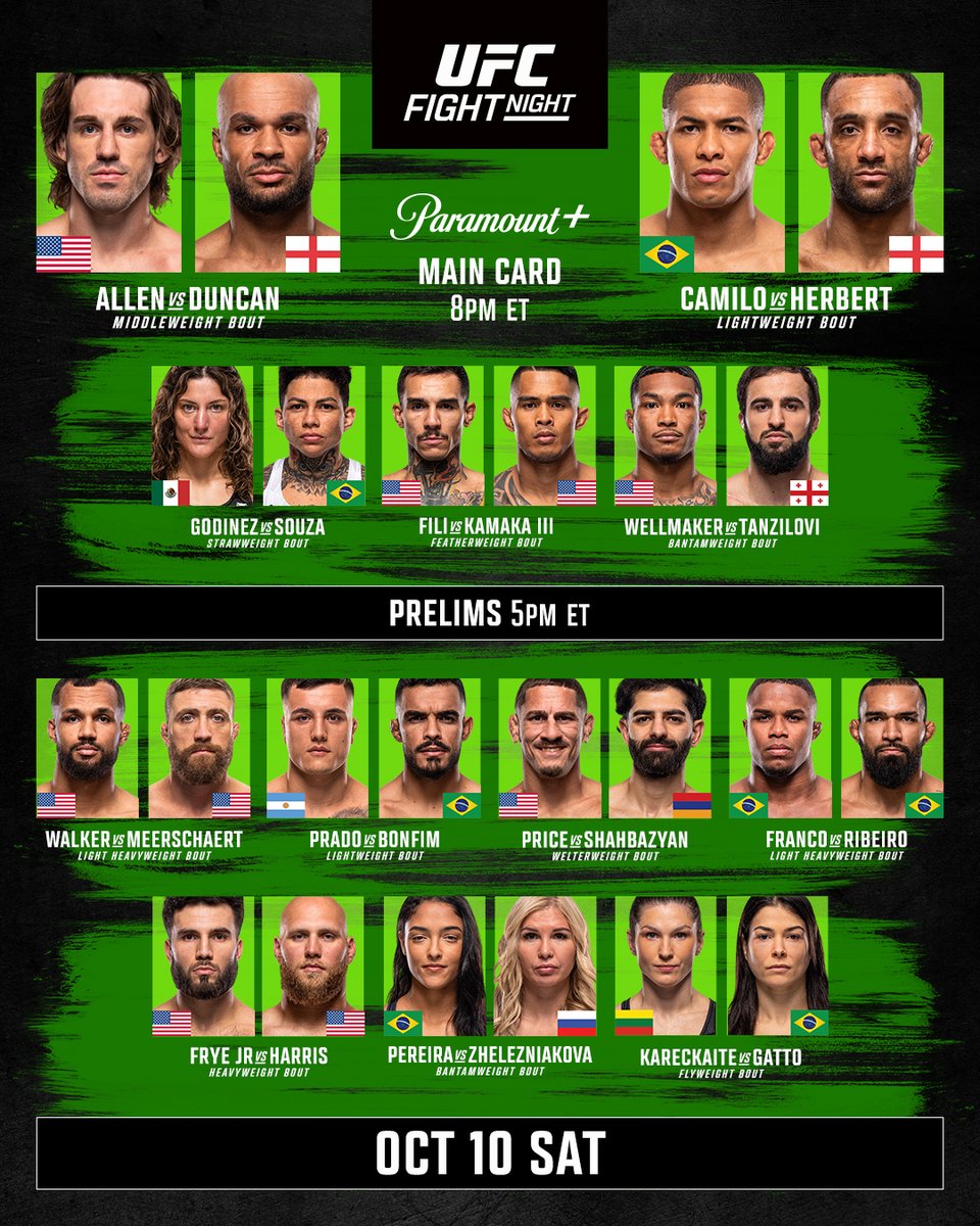 Matchups are set ...Who’s ready for #UFCVegas122?

 [ LIVE OCT 10 | 8pmET on @​ParamountPlus ] 
 [📷](https://pbs.twimg.com/media/HUNmlw-bAAEAmpp.jpg) https://p