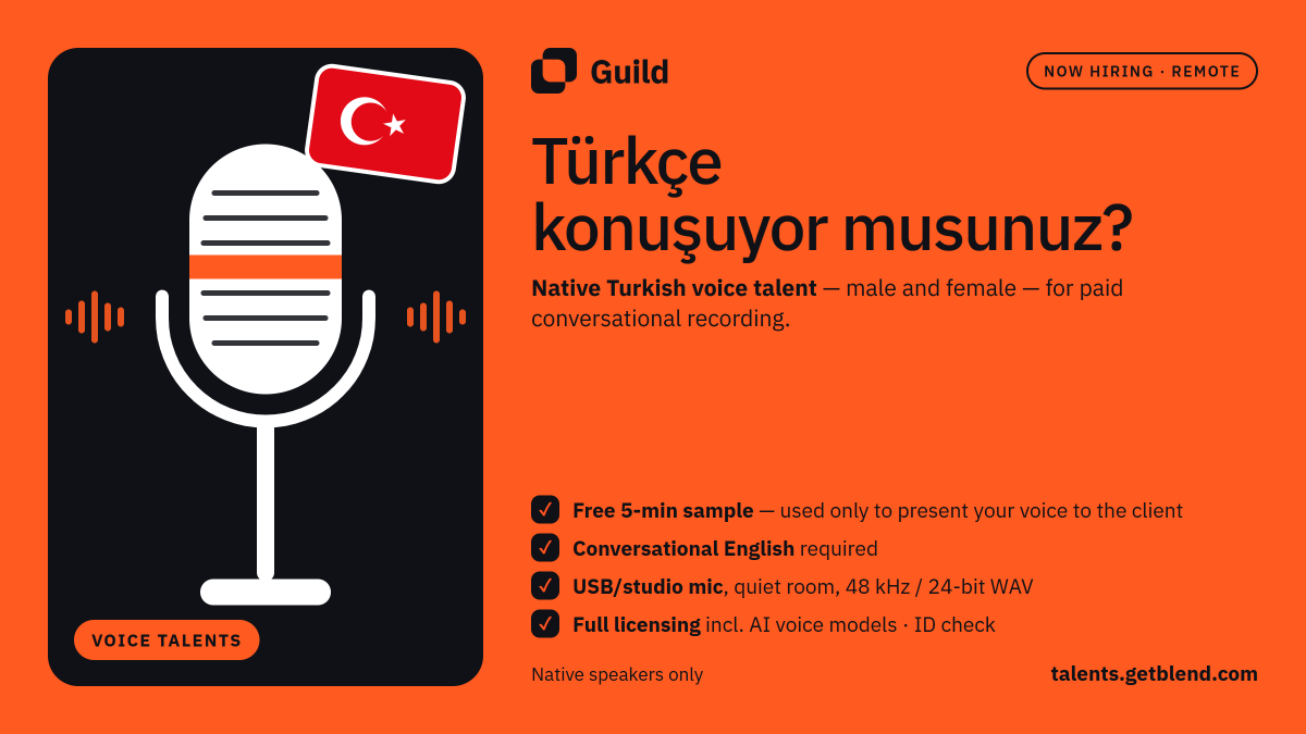 Klymen10ko's tweet photo. casting native Turkish voice talent — male and female voices.

apply here https://t.co/OCJlggTkjD https://t.co/T96wMBRDhK