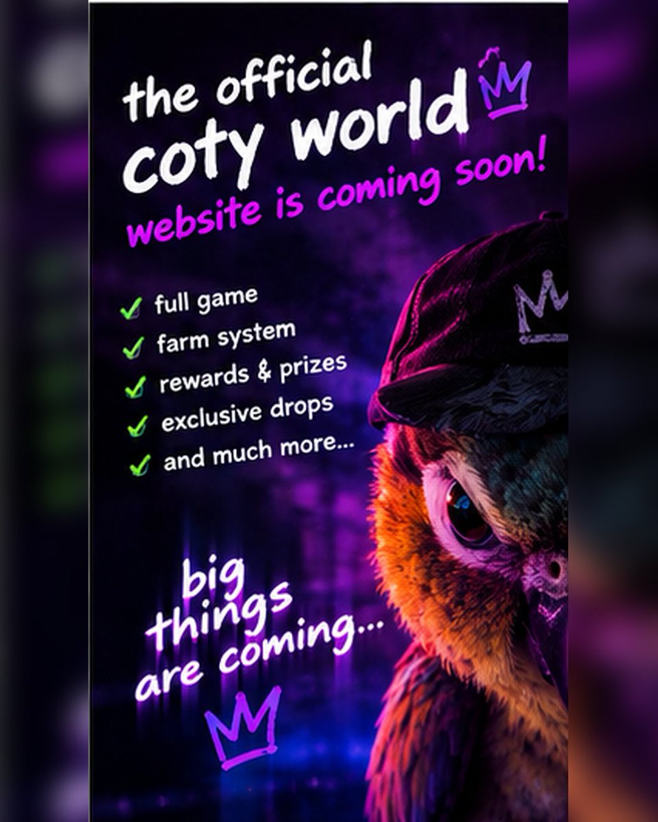 CotyVillafa_Off's tweet photo. We’re building something bigger for $COTY. 👀🦜

🌎 coty world
🌱 coty farm
🎮 games &amp; challenges
🏆 rewards and surprises

The website is coming. this is just the beginning. 😈🚀 https://t.co/Nl9SxzyKPB