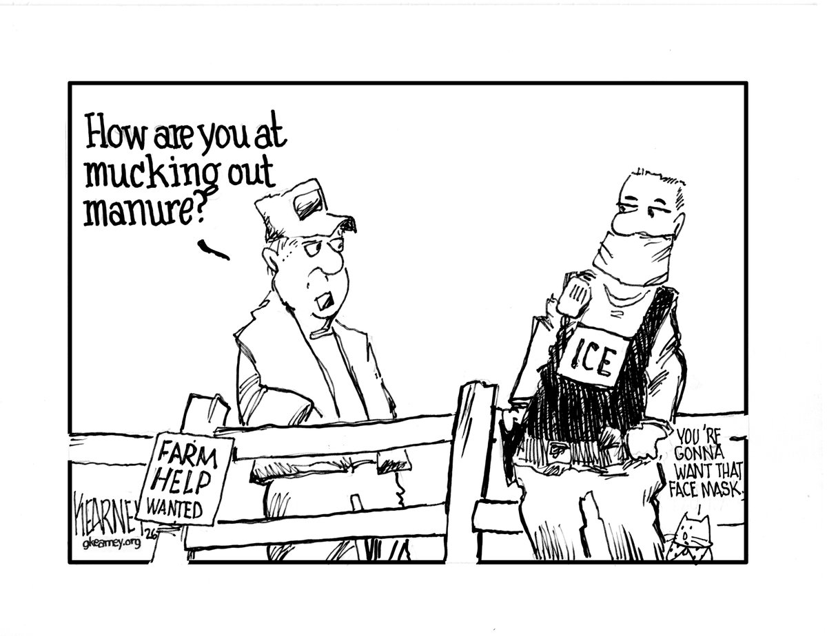 gkearney's tweet photo. Agriculture and rural communities need immigrants, but system has failed them #ICE #farming #agriculture #immigration #cartoon #gregkearney #kearney https://t.co/JoQREbh88v