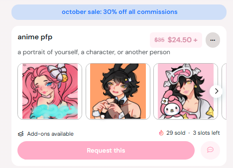 rosaphy's tweet photo. ALL COMMISSIONS 30% OFF ✨
for the entire month of october! 
wont be running another sale till maybe december! 

offering:
- pfps
- doodles
- png tubers
- thigh up
- thigh up illustrations
- emotes

ends oct 31
like &amp; retweet for support please!
https://t.co/06keaexcXm https://t.co/qrFwgiWCy3