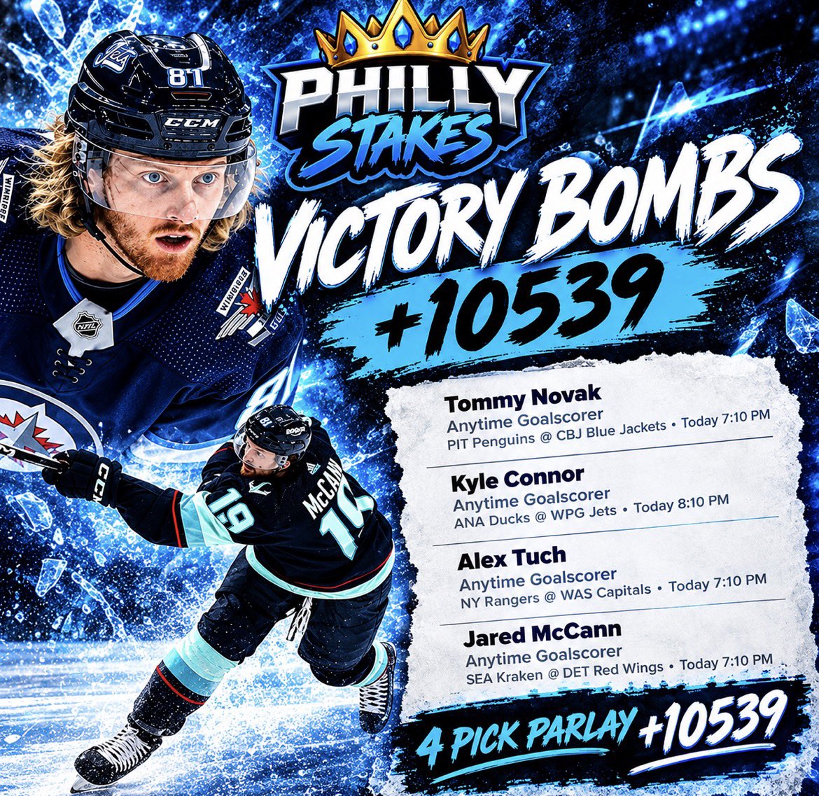 PhillieStakes's tweet photo. 🚨 NHL VICTORY BOMBS 💣👑 +10539

4 ANYTIME GOAL SCORERS 🎯🏒

💰 $100 GIVEAWAY if ALL 4 SCORE! 

✅ LIKE
🔁 REPOST TO ENTER
LET’S DROP BOMBS TONIGHT 💥💸
#NHL https://t.co/9ZHRZIyOv4