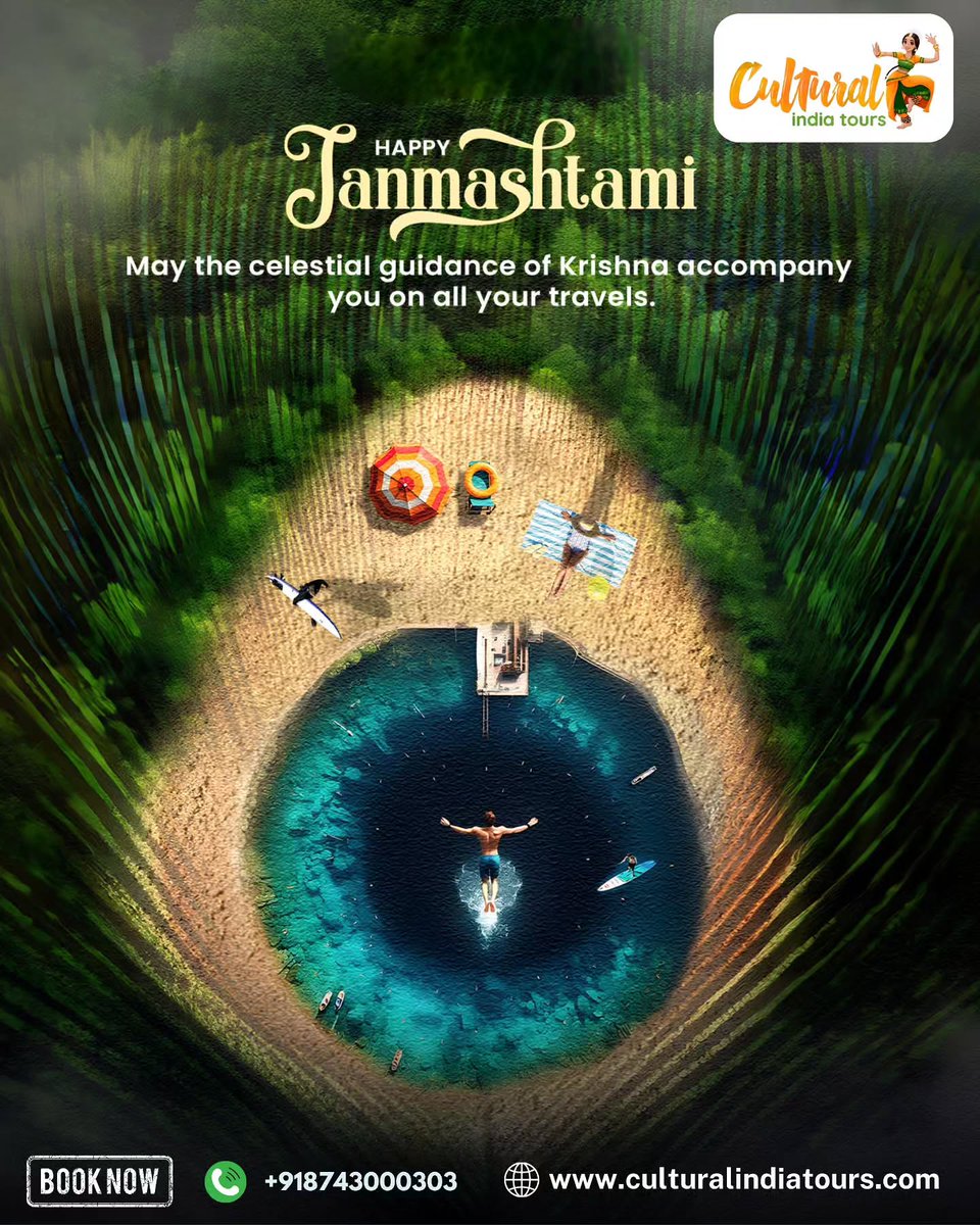 yingtik1209's tweet photo. Let Krishna’s divine grace guide every journey this Janmashtami. May Lord Krishna bless your travels with safety, peace, beautiful experiences, and unforgettable memories. Happy Janmashtami from Cultural India Tours. https://t.co/r5FefsofnS