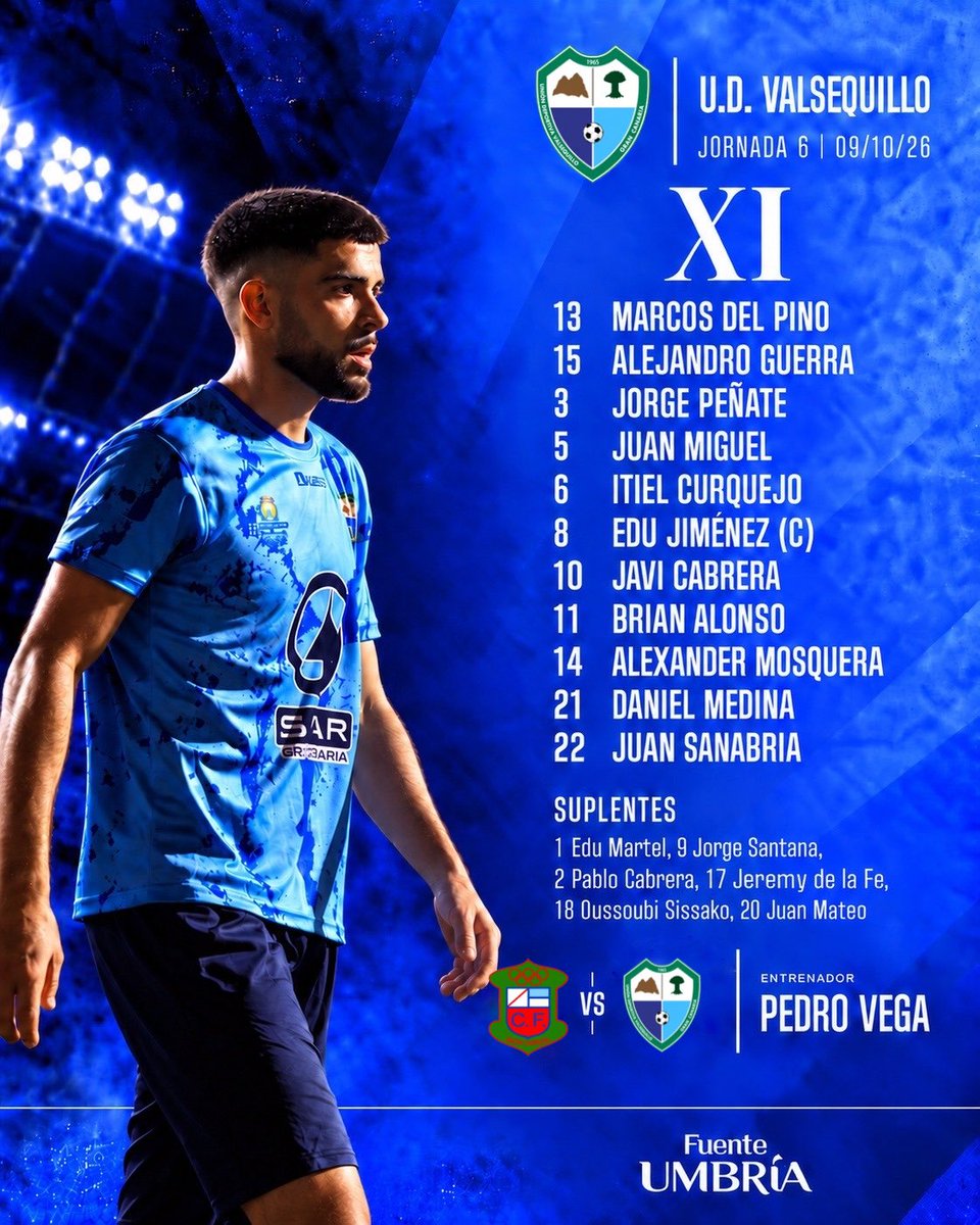 UDValsequillo's tweet photo. El XI que nos defiende esta noche ⚔️
#vamosvalsequillo⚽️💙
#súbetealtren🚂 https://t.co/iXvrvwBfgP
