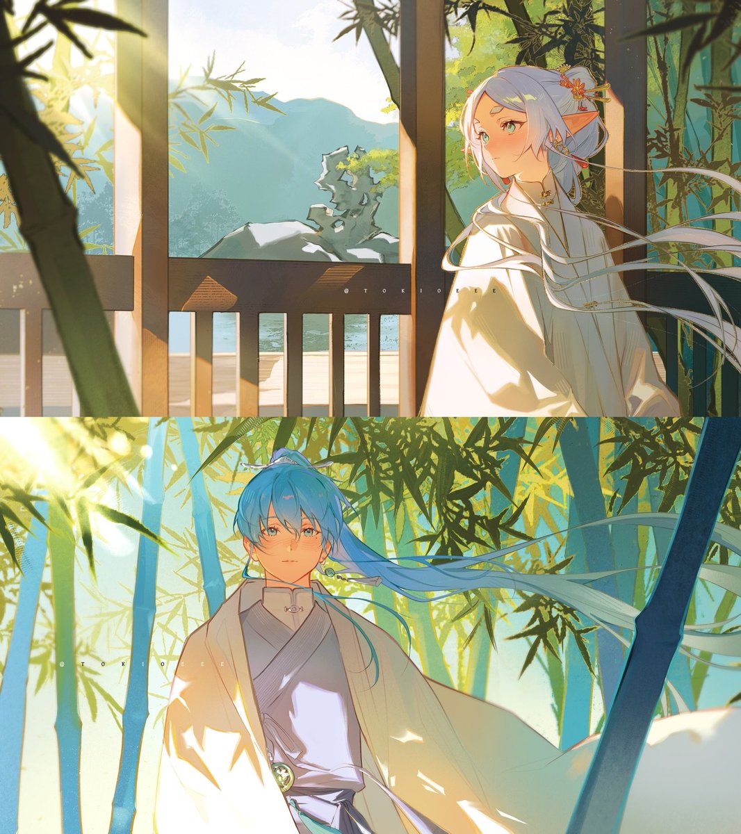 FrierenAnime's tweet photo. Chinese style Frieren and Himmel (by @tokioeee) https://t.co/KCaumKTLWS