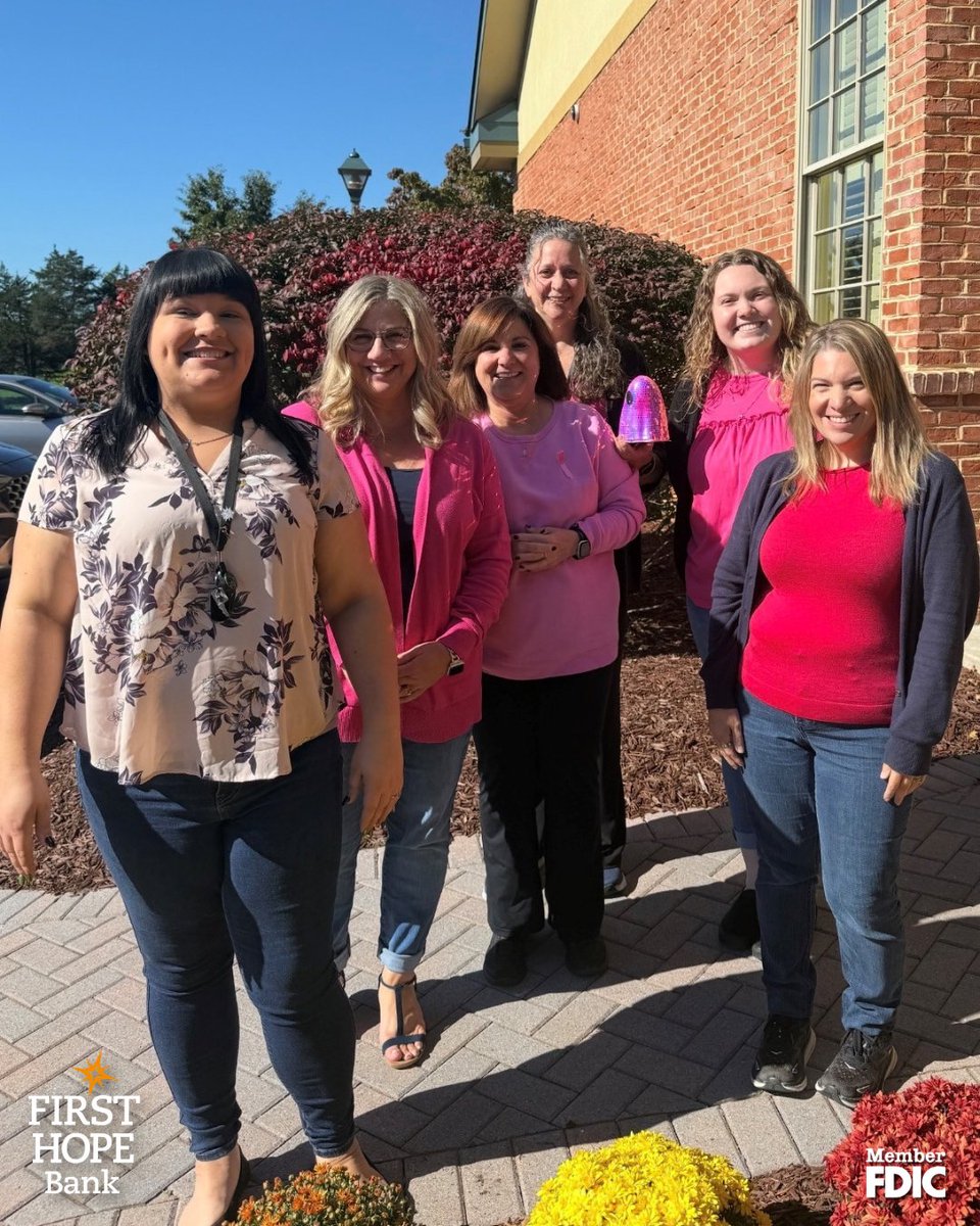 FirstHopeBank's tweet photo. Today, our associates are wearing pink in recognition of Breast Cancer Awareness Month. 💗

Throughout the month of October, stop by any First Hope Bank branch to pick up a pink ribbon and pen while supplies last and join us in showing support for the cause. https://t.co/Z7inKIcar8