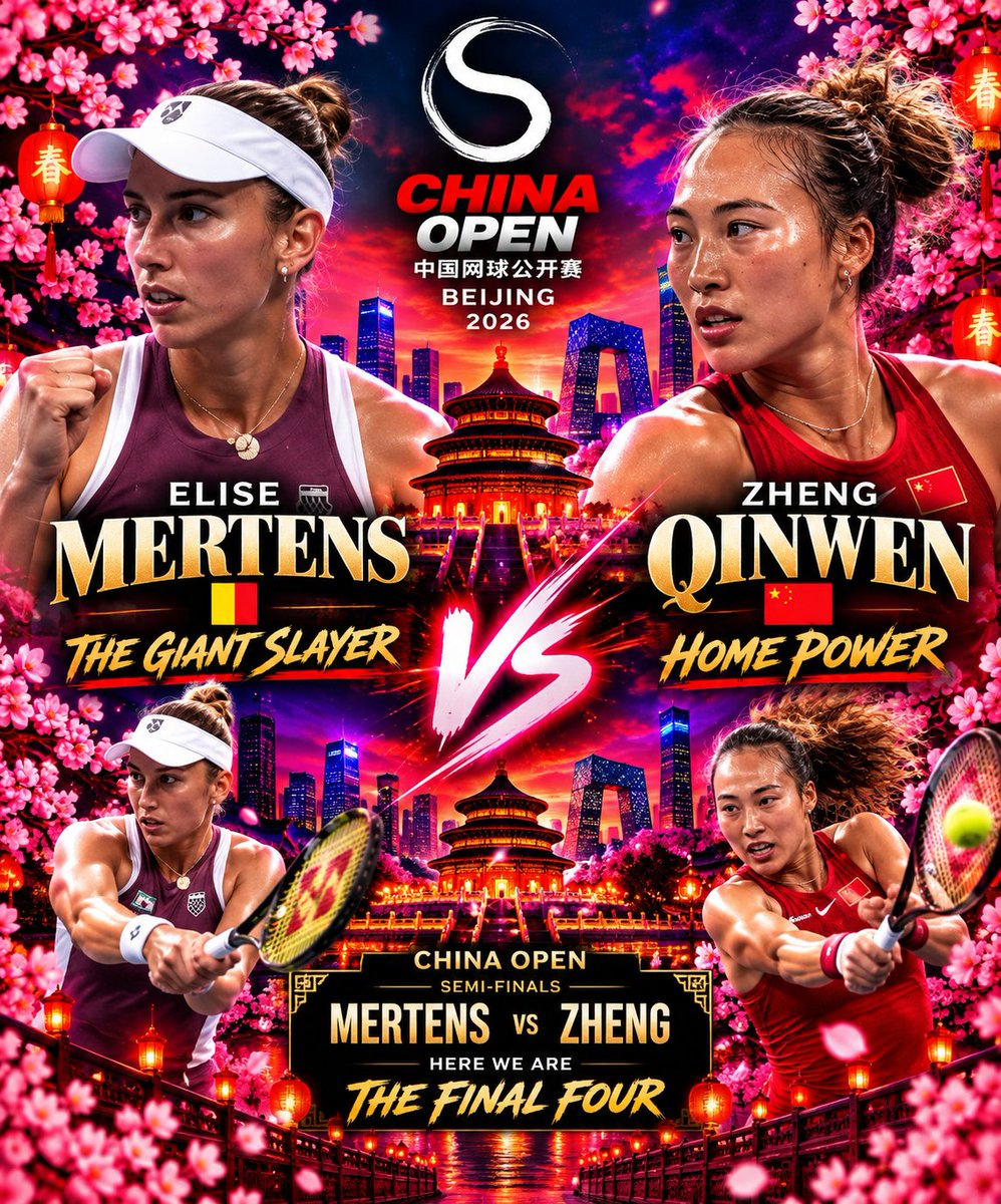 MartinVadebonc1's tweet photo. China Open 2026 #
🔥 HERE WE ARE — THE FINAL FOUR.
🇧🇪 Mertens vs Zheng 🇨🇳
The Giant Slayer meets the Home Power.
One match. One ticket to the final. 🏆
Beijing is ready. Are they? 🔥🎾
#ChinaOpen #WTA1000 #Mertens #ZhengQinwen #Tennis #FinalFour #GENEXNOVA https://t.co/UvDsxT8dSZ