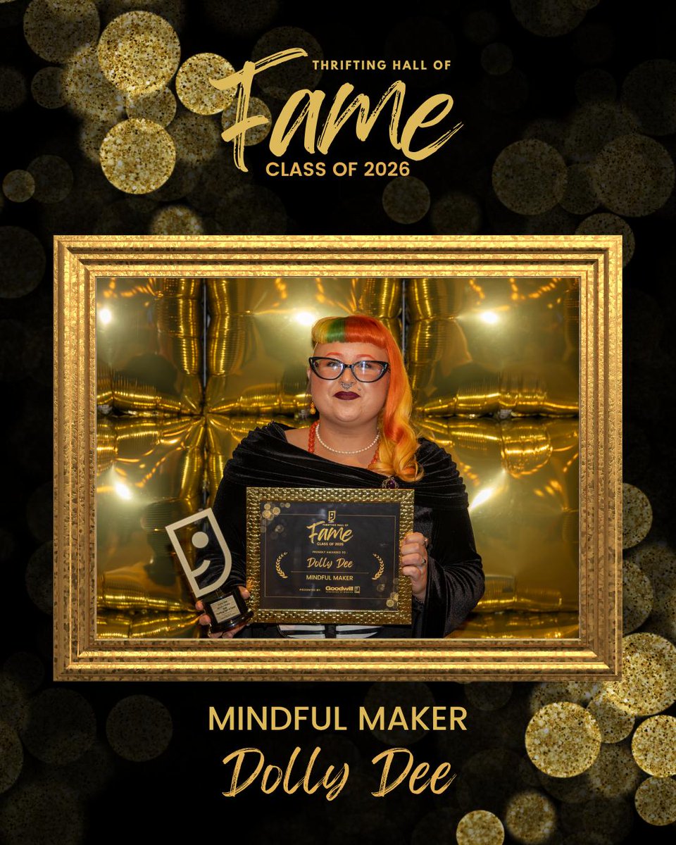 GoodwillAB's tweet photo. 🏆 Congratulations to Dolly Dee, Goodwill Alberta's 2026 Thrift Hall of Fame Mindful Maker! Through creativity, sustainability, and a passion for transforming preloved materials, Dolly proves that secondhand treasures can become something extraordinary. https://t.co/waB4YgfP1N