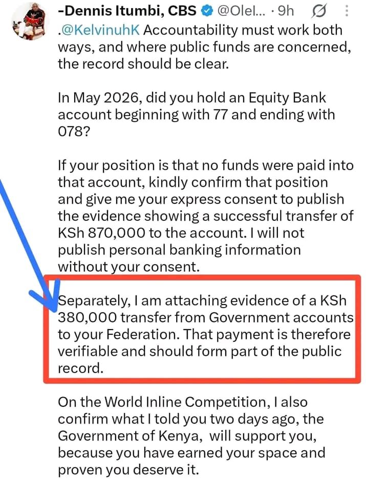 KelvinuhK's tweet photo. Since April, NTV has been trying to do me dirty. How were my funds sent to the Federation if I was an individual. Secondly, I am a registered as a sportsperson. You can represent the country as a sportsperson. How do NTV verify their information. Ps sports @ElijahGMwangi , you have tried to bring me down from the start, It's unfortunate.