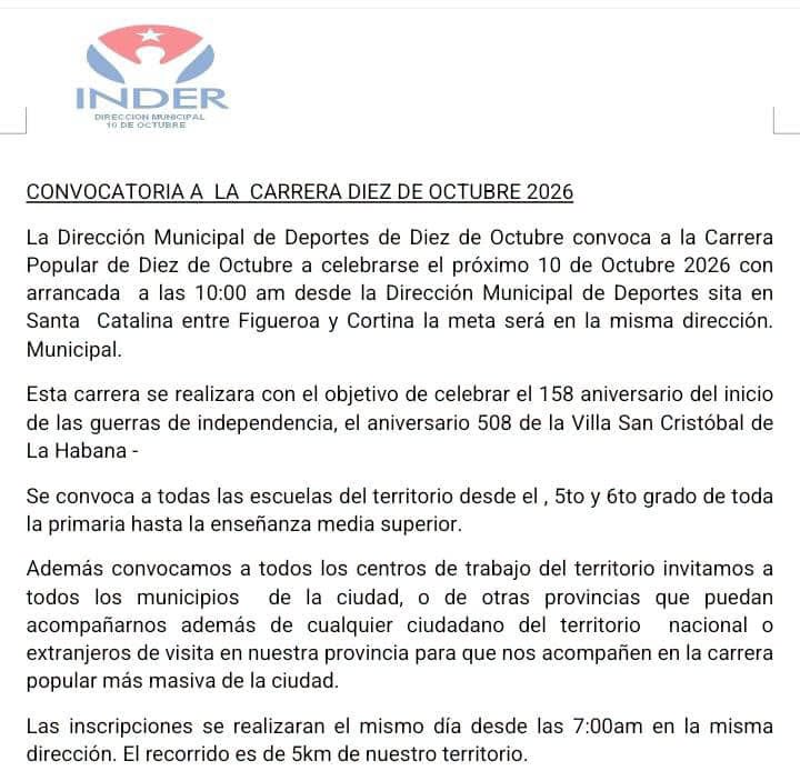 AmppDe43723's tweet photo. Invitan a participar en la carrera maratón de #DiezdeOctubre uno de los certámenes populares con mayor poder de convocatoria en #LaHabanaViveEnMí https://t.co/JZAvz9kwXk