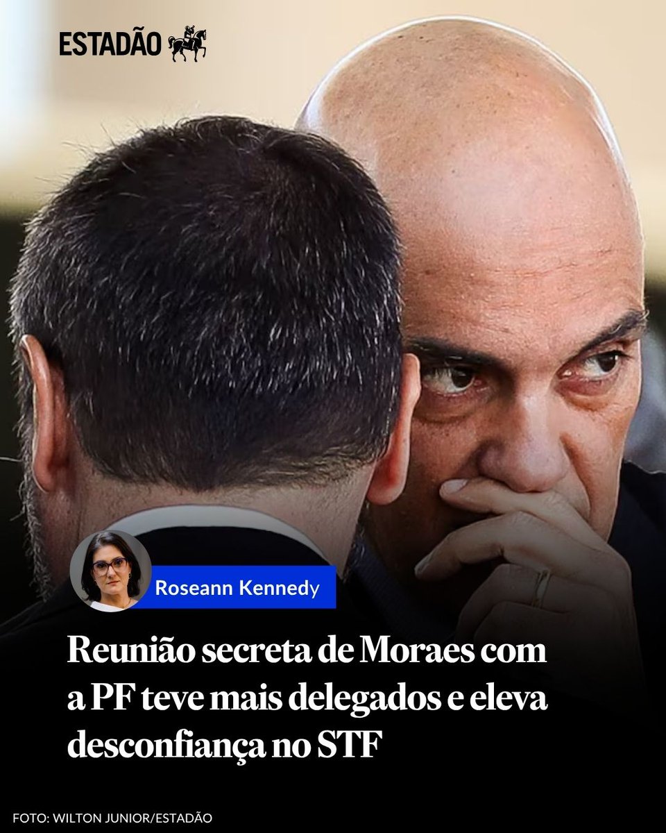 Estadao's tweet photo. ROSEANN KENNEDY: Informação de que havia mais dois integrantes da polícia presentes no encontro ampliou o mal-estar entre setores da Corte; STF e PF não informaram motivo do encontro

🔗 Leia a coluna completa em https://t.co/RzZOLKKtUY https://t.co/nnunGNYcvR