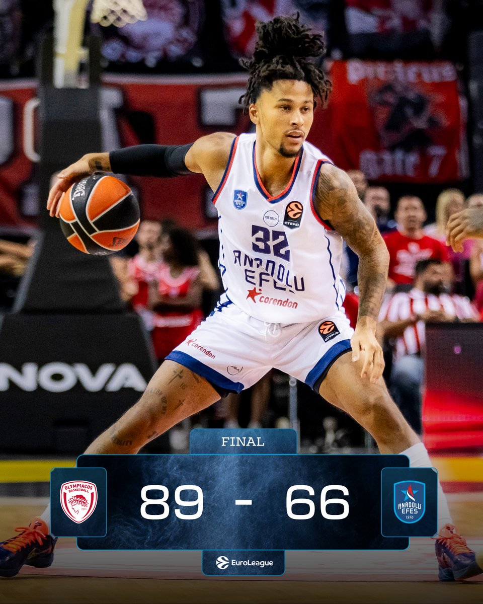 AnadoluEfesSK's tweet photo. #EuroLeague 4. Hafta
Olympiacos 89 - 66 Anadolu Efes | Maç Sonucu
#SahayaHükmet #RuleTheCourt https://t.co/u3WdBMgwJy