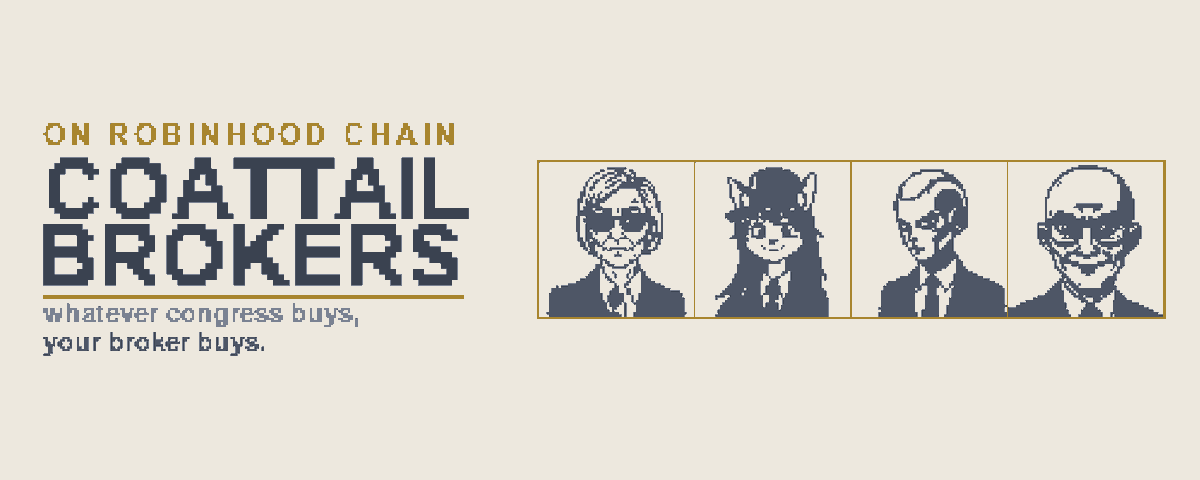 memportHQ's tweet photo. What if your NFT could own stocks and build a portfolio while you sleep? 💼

That's what @siyabaldacc is bringing onchain with @CoattailBrokers.

A collection of 1,776 Agent NFTs on Robinhood Chain, each with its own wallet designed to accumulate tokenized stocks based on publicly disclosed trades by members of the US Congress.

Here's how it works:

💼 Your NFT owns its own wallet.

Using ERC-6551, each Broker has an onchain account capable of holding tokenized stocks. Those assets can remain with the NFT when it's sold.

📈 Congress trades become an onchain strategy.

When politicians disclose stock purchases, the protocol updates its basket of supported equities.

Trading fees from $COAT fund purchases that are distributed across activated Brokers.

These are disclosed trades, not real-time trades, and there's no guarantee of investment returns.

🔥 COAT powers the activation mechanism.

Activating a Broker requires burning 36,750 COAT. Once active, it participates in the protocol's stock distributions.

And the project is already putting these mechanics to work.

🤝 Coattail Brokers x @GeezOnApe

Through a sponsored campaign with @RidazLp2, Geez holders participated in Coattail's stock-distribution system without moving their Geez NFTs off ApeChain.

130 Broker seats were activated, with tokenized stocks accumulating in their respective wallets on Robinhood Chain.

That's an interesting example of NFT utility extending across communities and chains.

And the team is exploring another concept called The Desk, where users could fund an NFT's own portfolio directly, with the ability to withdraw assets or transfer the NFT with its holdings.

What catches our attention is the underlying idea.

An NFT can own assets, participate in financial strategies, and carry an evolving portfolio with it.

That's a fascinating direction for programmable ownership.

Shoutout to Siya and @CminerB0x for their work around Coattail Brokers, and to the community helping bring it to life.

Much appreciation to @Mrsuplx, @Arthurdevx, @chideran826, @DDN2914, @deathless_27, and @hbarbacoatacos. 🫡

Who else from the Coattail Brokers community deserves a shoutout? 📣