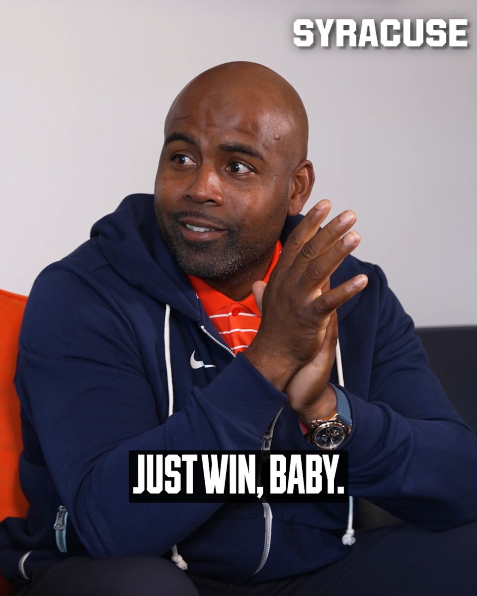 A meme featuring Syracuse coach Fran Brown with the text "SYRACUSE" at the top and "JUST WIN, BABY." at the bottom.