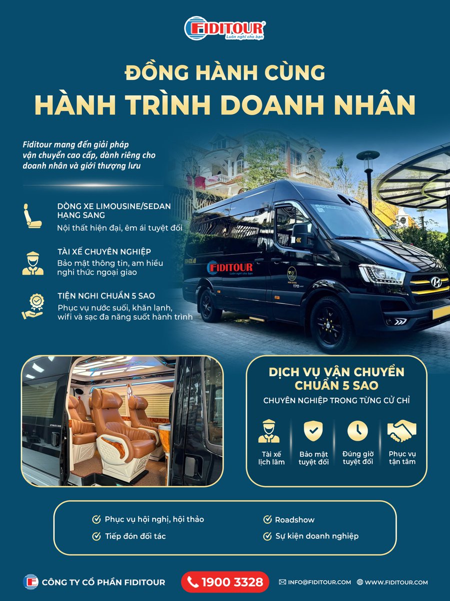 NOK69827882's tweet photo. Fiditour cung cấp giải pháp vận chuyển cao cấp cho doanh nghiệp, đối tác và khách VIP: xe hiện đại, tài xế chuyên nghiệp, đúng giờ, đảm bảo an toàn và riêng tư cho mọi hội nghị, sự kiện, chuyến công tác. https://t.co/yCCqXUSELe