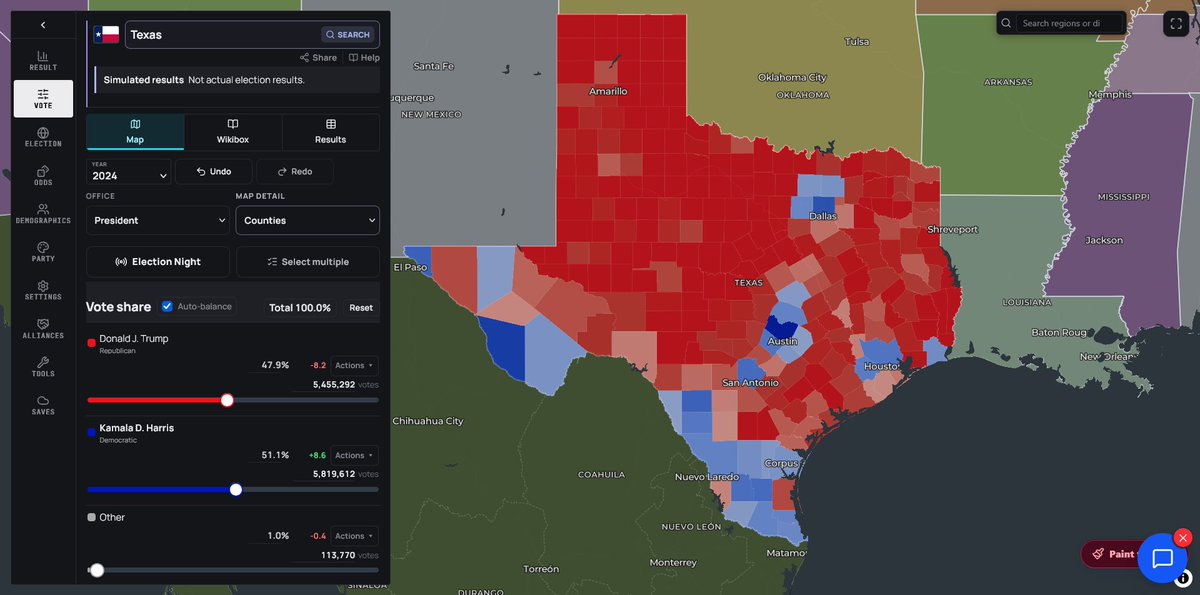 LeonY1_2's tweet photo. Jimmy Carter's victory in Texas (1976) VS what it would look like with Kamala Harris's coalition (2024): https://t.co/jWe0svE0gX