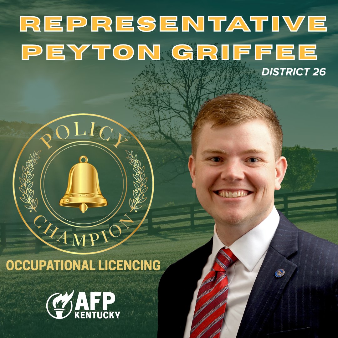 AFPKentucky's tweet photo. 🔔Occupational Licensing Policy Champion - Representative Peyton Griffee

Policy Champions don’t just talk about freedom, they fight for it. Rep. Peyton Griffee championed occupational licensing reform on barbering this session, working to remove barriers that keep Kentuckians from pursuing careers and entrepreneurs from starting businesses. That’s the kind of leadership we need.