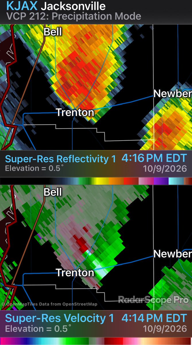 HaydenVerner1's tweet photo. #flwx likely tornado north of Trenton currently unwarned take cover now https://t.co/YkCCpdib2j