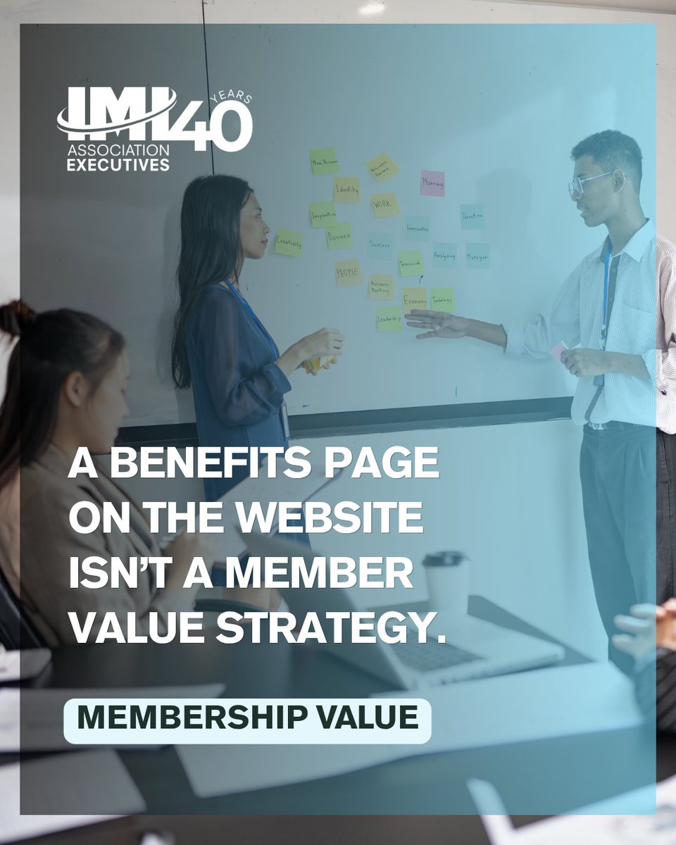 IMIAE's tweet photo. If your value only lives on the benefits page of your website, it's already lost.

Potential members aren't asking, "What do I get?" They're asking, "How will my life be better?"

Then answer that question everywhere: in every email, at every event, and in every conversation. https://t.co/i50BprDCQ6