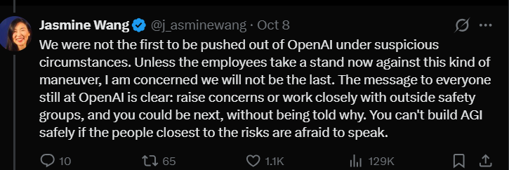 yogitac08's tweet photo. How can we trust OpenAI when they fire the very safety researchers who voice concerns about their technology? https://t.co/X9OX4S8J3Y