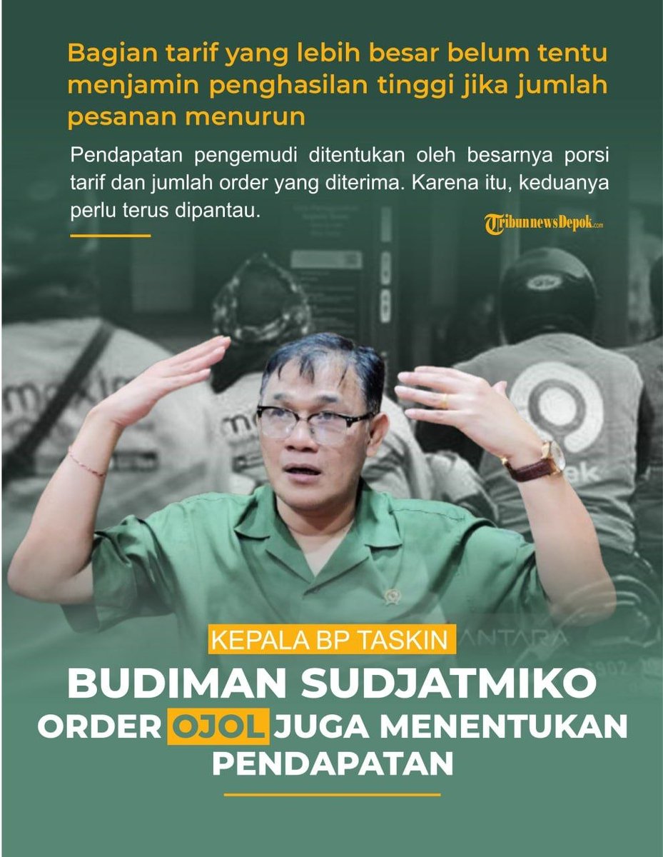 mayaintisari's tweet photo. Budiman Sudjatmiko pastikan regulasi anyar jaga pendapatan driver ojol 🛵 Kepala BP Taskin minta tak ada skema potongan tersembunyi #OjolNaikKelas https://t.co/5XZw5RKkXN