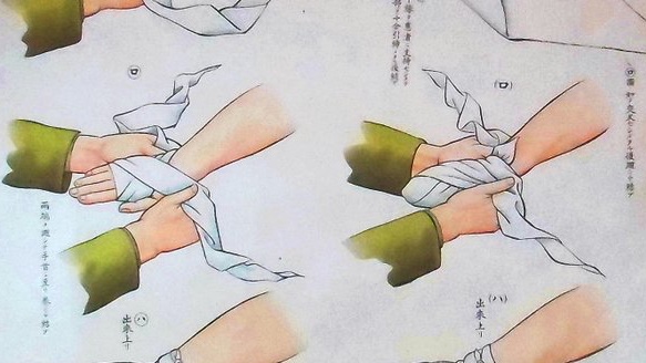 L4xdbBmFLm96386's tweet photo. 軍陣医学。
三角巾使用法。
四肢の末端は、負傷者が自ら行う場合も多く熟知が肝要。
止血法との併用が必要な場合もある。 https://t.co/ge1b8TgYK3