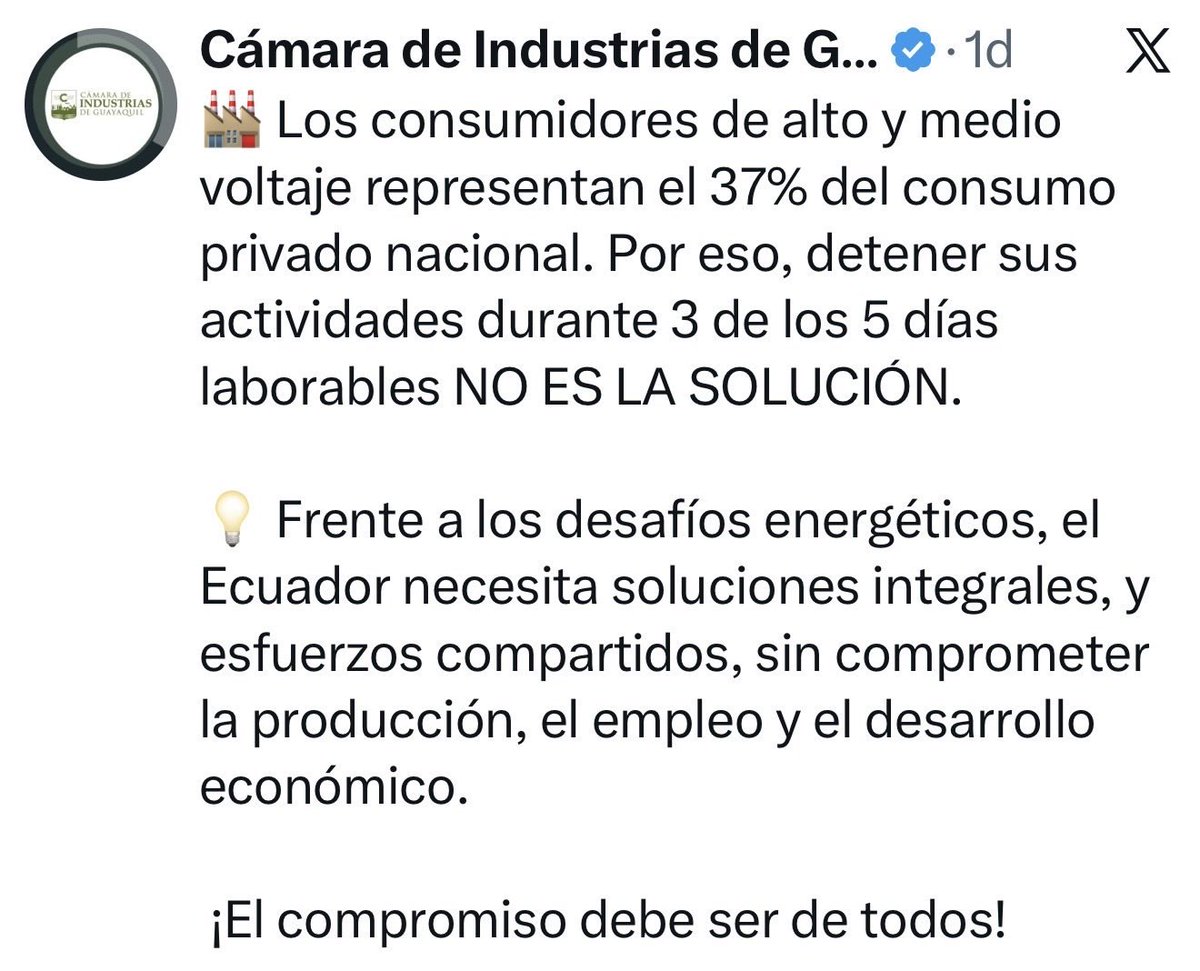 Danielsalcan_'s tweet photo. El empresariado de este país está tan cagado de miedo a Noboa, que hoy sacaron un comunicado, pero no para exigirle a Noboa que les dé energía, sino para exigir que también le corten energía al resto del país. Sigan con su “no importa quién gane, yo igual produzco”, cojudos. https://t.co/iwsf9tyz3W
