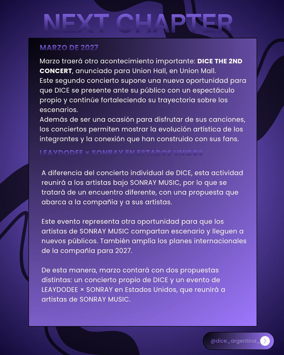Dice_Argentina_'s tweet photo. UN NUEVO CAPÍTULO PARA DICE
El anuncio DICE 2027: NEXT CHAPTER presenta una etapa llena de posibilidades para el grupo.
#DICE2027_NextChapter
#DICEBLUE #DICERED
#DICE_SONRAY
#SONRAYMUSIC https://t.co/FuLUwEH6RI