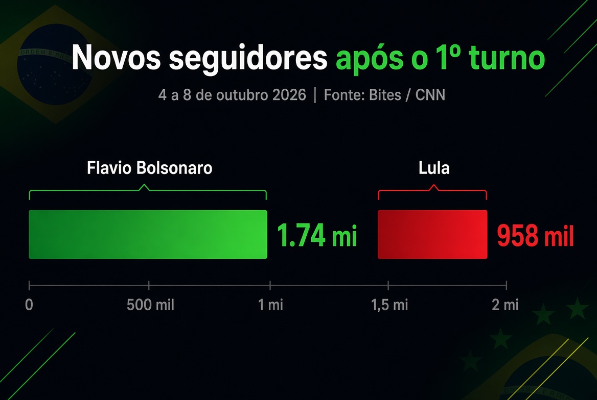 f_le_Brasil's tweet photo. Flávio Bolsonaro ganhou 1,74 milhão de novos seguidores nas redes depois do 1º turno.
Lula ganhou 958 mil.
Lula postou quase 5 vezes mais nesse período.
Mesmo assim o Flávio cresceu quase o dobro.
Não é algoritmo. É o povo.
Fonte: Levantamento Bites / CNN Brasil https://t.co/IcISPZs1QB
