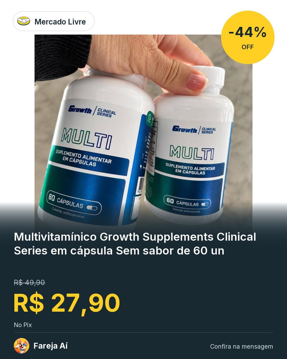 FarejaAi's tweet photo. Multivitamínico Growth Supplements Clinical Series em cápsula Sem sabor de 60 un
De R$ 49,90 por R$ 27,90 via PIX
Compre: https://t.co/xbZMbrm5R4
Ofertas: https://t.co/usEbrHZa2H

#Multivitamínico #Desconto https://t.co/KdkQ1kY5vP
