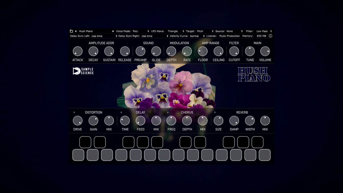 SampleScienceSo's tweet photo. New release! 🎹 Hush Piano is out now. Bring warm, intimate, and relaxing piano sounds to your next track. Available as a VST/VST3/AU plugin and Kontakt/Decent Sampler/Soundbox/ Sfz instrument for your favorite DAW.

Get it here: https://t.co/0wLO1hlGdH https://t.co/fdQ2buU7uu