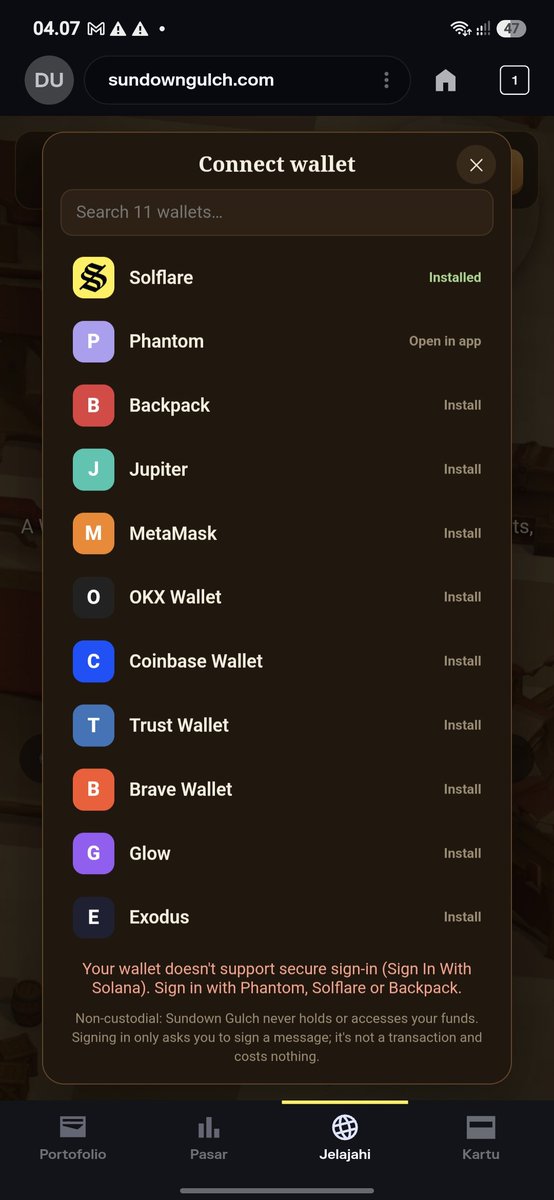 Xinsows's tweet photo. @sundowngulch Why can't I log in using the OKX and Solflare wallets? https://t.co/Nm1g05No7s