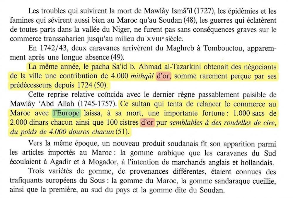RebeuAmghar4dx's tweet photo. de broderies d'or. En 1742/43, le pacha prélève encore 4 000 mithqâls d'or sur place. À sa mort, le sultan Moulay 'Abd Allah laisse une fortune immense de sacs de dinars et 100 cistres d'or pur. https://t.co/WL8KuxThQk