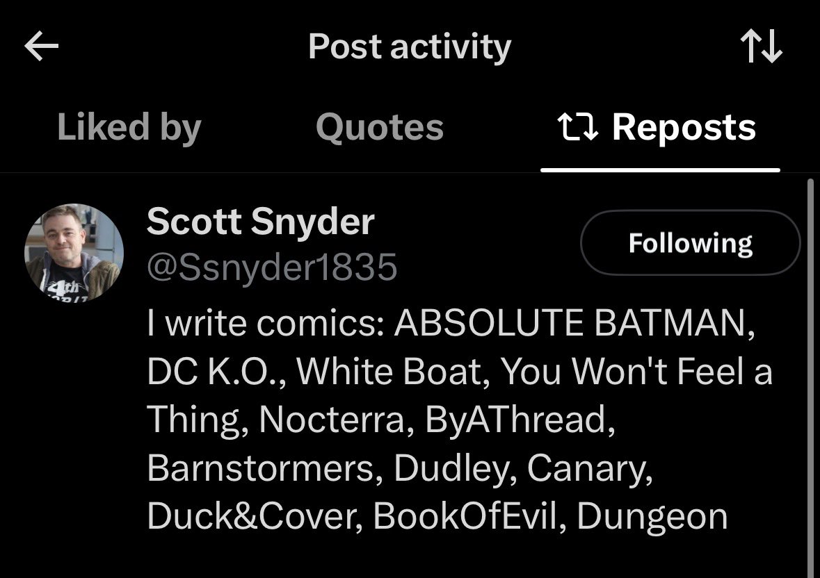calicocamart's tweet photo. i just realized Scott Snyder rt’d this. i was genuinely confused why this many people gaf about me mentioning comics on here LMAO. https://t.co/XhCjl97rbT