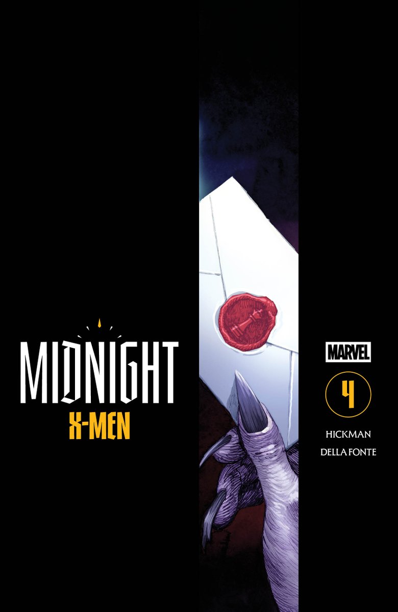 MarvelComicsHQ's tweet photo. ‘Midnight X-Men’ #4 by Jonathan Hickman and Matteo Buffagni

Two sets of letters go out. All sides are summoned. Two threats are made by both man and mutant. The one-eyed ronin finds a clue that will unravel long-laid plans. And a half-healed wound is hidden by shadow.

Cover: Dike Ruan