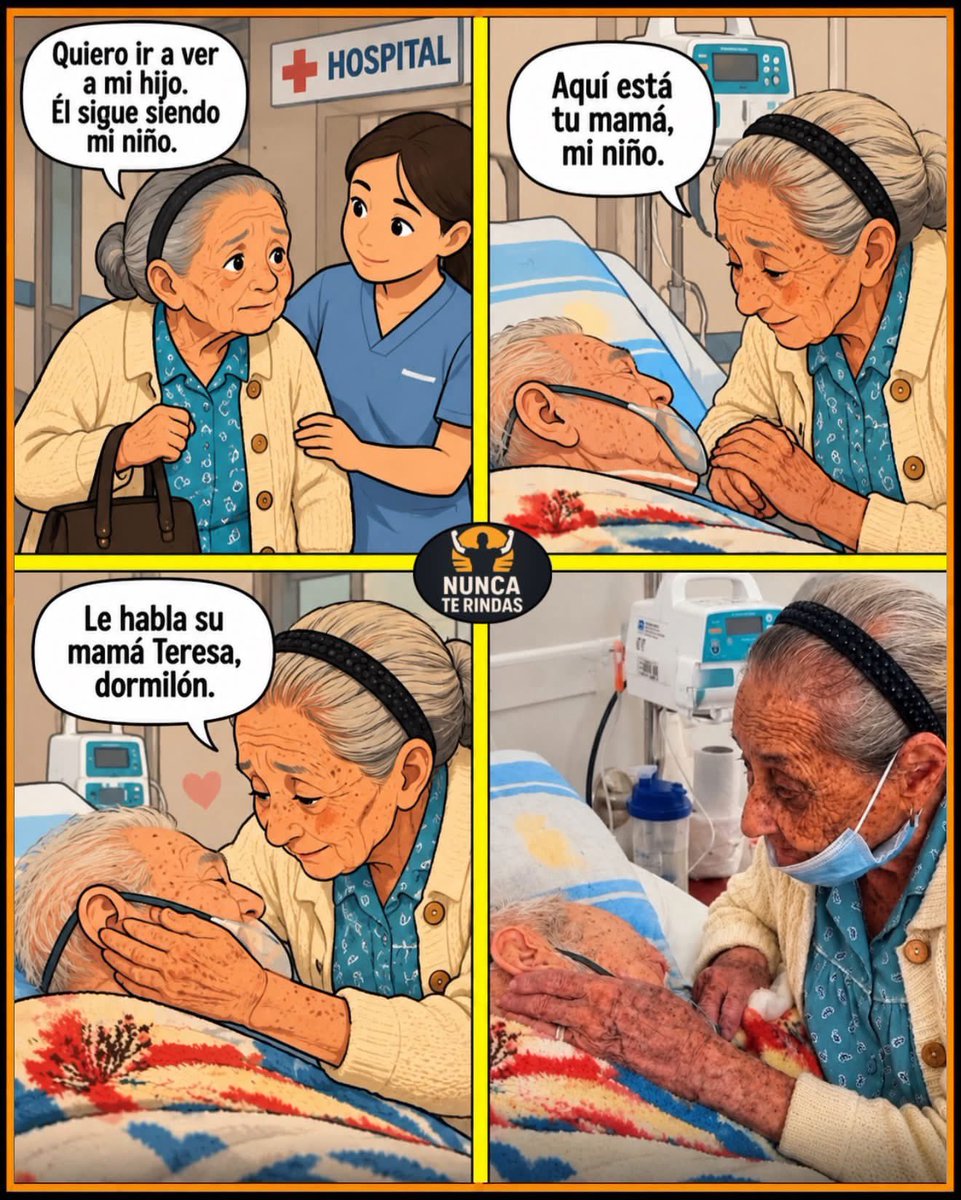 VigiaCiudadano7's tweet photo. Hay despedidas que duelen hasta en el silencio.

En Colombia, Teresa, una mujer de 102 años, llegó a un hospital para acompañar a su hijo de 82 años, quien se encontraba gravemente enfermo. Frente a él, tomó su mano, acarició su rostro y comenzó a peinarlo con la misma ternura con la que probablemente lo hizo cuando era niño.

En medio de ese momento tan difícil, Teresa le habló suavemente: “Le habla su mamá Teresa”. Luego, lo llamó “dormilón”, un pequeño apodo que hizo la escena aún más emotiva.

El video, que comenzó a circular en redes sociales en 2025, conmovió a miles de personas. A pesar de sus 82 y 102 años, respectivamente, en ese instante no había edades: para Teresa, seguía siendo su hijo.

Esta conmovedora escena demuestra que, para una madre, un hijo puede seguir siendo su niño hasta el último momento.