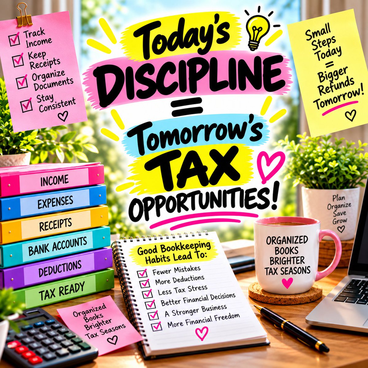 shillingbooks's tweet photo. Today’s Discipline = Tomorrow’s Tax Opportunities!

#Bookkeeping #TaxPlanning #OrganizedBooks #TaxPreparation https://t.co/e9QL4IT2BN
