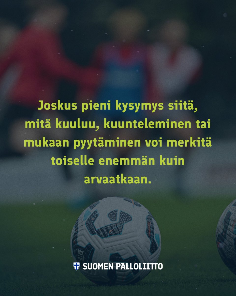 Palloliitto's tweet photo. 10. lokakuuta vietetään maailman mielenterveyspäivää.💚

Kysy pelikaverilta, ystävältä tai läheiseltä: mitä sulle oikeasti kuuluu?
𝐏𝐢𝐝𝐞𝐭ää𝐧 𝐡𝐮𝐨𝐥𝐭𝐚 𝐭𝐨𝐢𝐬𝐢𝐬𝐭𝐚𝐦𝐦𝐞 – kentällä ja sen ulkopuolella.

#palloliitto #mielenterveys #mielenterveyspäivä https://t.co/PtSwfXYE3g