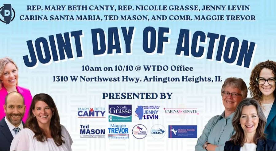 DemsforILHouse's tweet photo. Ready to take action and defend our progress across Illinois? Join us this Saturday October 10 for a Joint Day of Action supporting Rep. Mary Beth Canty, Rep. Nicolle Grasse, State Rep. Democratic candidate Jenny Levin, Democratic Sen. candidate Carina Santa Maria, Ted Mason, and https://t.co/TeMDxS8zcq