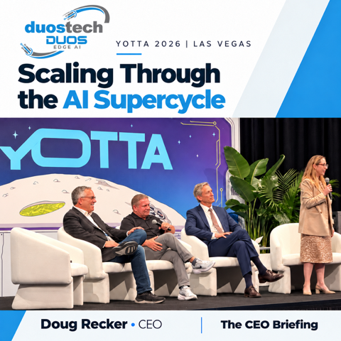 duosEdgeAI's tweet photo. At #Yotta2026, Duos CEO Doug Recker joined fellow industry leaders for “The CEO Briefing: Scaling Through the AI Supercycle.” Thank you to Yotta, our fellow panelists and everyone who connected with our team.

#Yotta2026 #AIInfrastructure #DataCenters #Duos https://t.co/KKMo33PmS4