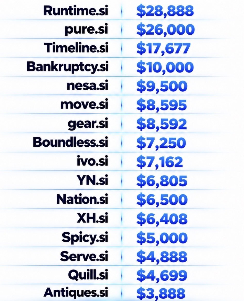 iSagarBedi's tweet photo. Few .Si Domain Sales 🙌🏻 More Power to Domain Investors

Congratulations 🎉 to Buyers and Sellers

#si #domainsales #superintelligence #domain #domains #domaininvesting #sidomains https://t.co/cc41PLa3IP