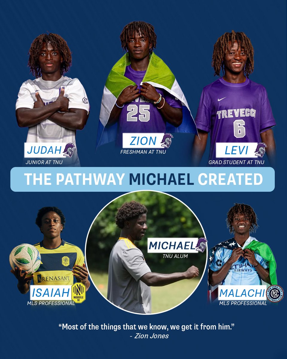 NCAADII's tweet photo. Soccer is more than a game. It's family. 💙

From Sierra Leone 🇸🇱 to @TNUmSoccer, the Jones family's legacy of resilience and brotherhood lives on through three brothers in #D2MSOC. ⚽️

Read the full story ➡️ https://t.co/UDI3n7sZMY

#MakeItYours https://t.co/zkQuKyMcc3
