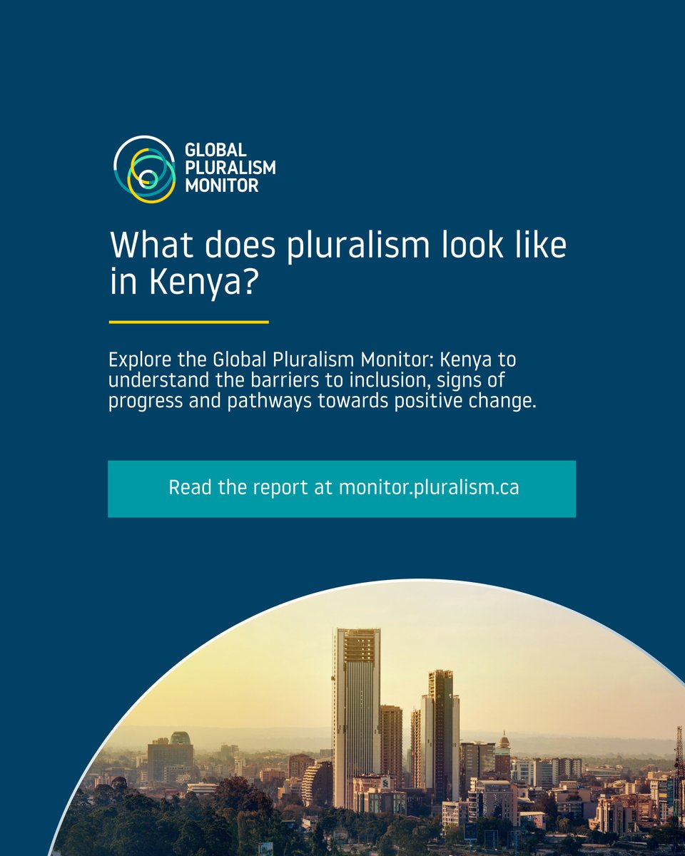 GlobalPluralism's tweet photo. The Global Pluralism Monitor country reports are tools for understanding how societies respond to diversity and how they can become more just, peaceful and inclusive.

The 𝗚𝗹𝗼𝗯𝗮𝗹 𝗣𝗹𝘂𝗿𝗮𝗹𝗶𝘀𝗺 𝗠𝗼𝗻𝗶𝘁𝗼𝗿: 𝗞𝗲𝗻𝘆𝗮 highlights how political competition and access to economic opportunities and resources can become closely tied to ethnic identity. Political groups often mobilize support along ethnic lines, contributing to a “winner-takes-all” dynamic in which political victories and losses can have significant economic consequences. This dynamic is linked to high levels of mistrust and challenges in fulfilling the Constitution’s promise of inclusion. https://t.co/7aOAZaw9qU

According to the report, 50% of Kenyans feel their ethnic group is sometimes or often treated unfairly by the government, while trust in institutions remains low. Despite efforts at reform, political appointments following electoral victories can continue to favour ethnic-based coalitions.

At the same time, the report reveals another important dimension of pluralism in Kenya: a strong sense of belonging alongside low levels of institutional trust. According to its findings, 93% of respondents identify more strongly with Kenya than with their ethnic group, while 81% feel accepted for who they are by other Kenyans.

This sense of belonging is also reflected in civic engagement. Kenya has seen more than 1,000 protests since 2021, with demonstrations drawing attention to pressing social, economic and governance issues.

A strong sense of shared Kenyan identity and belonging can encourage people to advocate for change and build public support for institutional reform. This offers an important source of hope as Kenya looks towards the 2027 general election.

#Pluralism #Kenya #InclusiveGovernance #GlobalPluralism