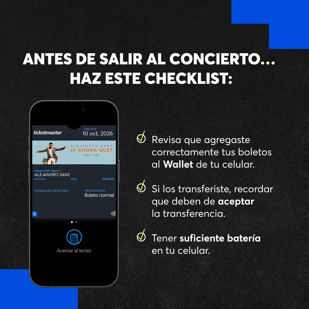 Ticketmaster_Me's tweet photo. 🎶🎤 No es lo mismo llegar con todo listo que resolverlo a última hora 📱

Checa cómo agregar tus 🎟️🎟️ al Wallet de tu celular, transferirlos correctamente y confirmar que todo esté preparado antes de ver a @AlejandroSanz en el @EstadioGNP 👇 https://t.co/ir2C7ClqKQ