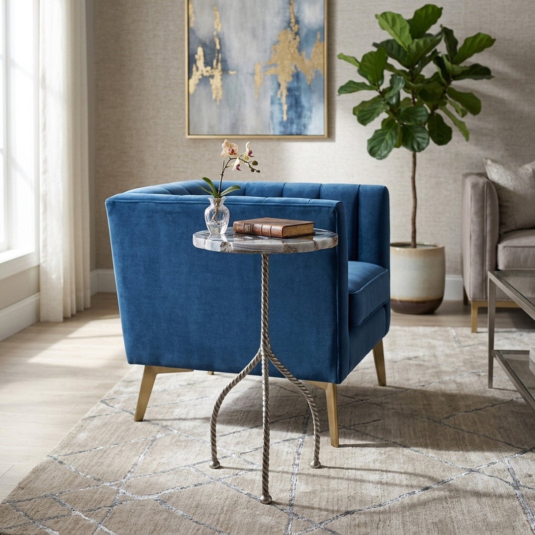 danieljdevries's tweet photo. Elevated Coastal is a trend to watch at Fall High Point Market 2026.

It is one of five big trends we are seeing this season. Think indigo and softened blues with warm woods, driftwood, teak and natural wovens, relaxed and organic but more sophisticated than the coastal of old. Find Sagebrook Home and Elevarre at High Point Market, October 16 to 21.

New in our showroom at High Point, Sagebrook Home pieces show it with a natural driftwood rounded wall mirror, a teak wood accent table, a blue and silver agate top drink table, and a blue striped round back chair. Artisanal texture, a quieter palette and nothing kitschy.

Our job is to make a new look easy to sell. Site-ready photography and styled room shots are provided with every piece, ready for your ecommerce site, omnichannel displays, social feeds and AI-powered shopping tools.

Where does coastal land in your assortment for next spring?

#WholesaleDecor #SagebrookHome