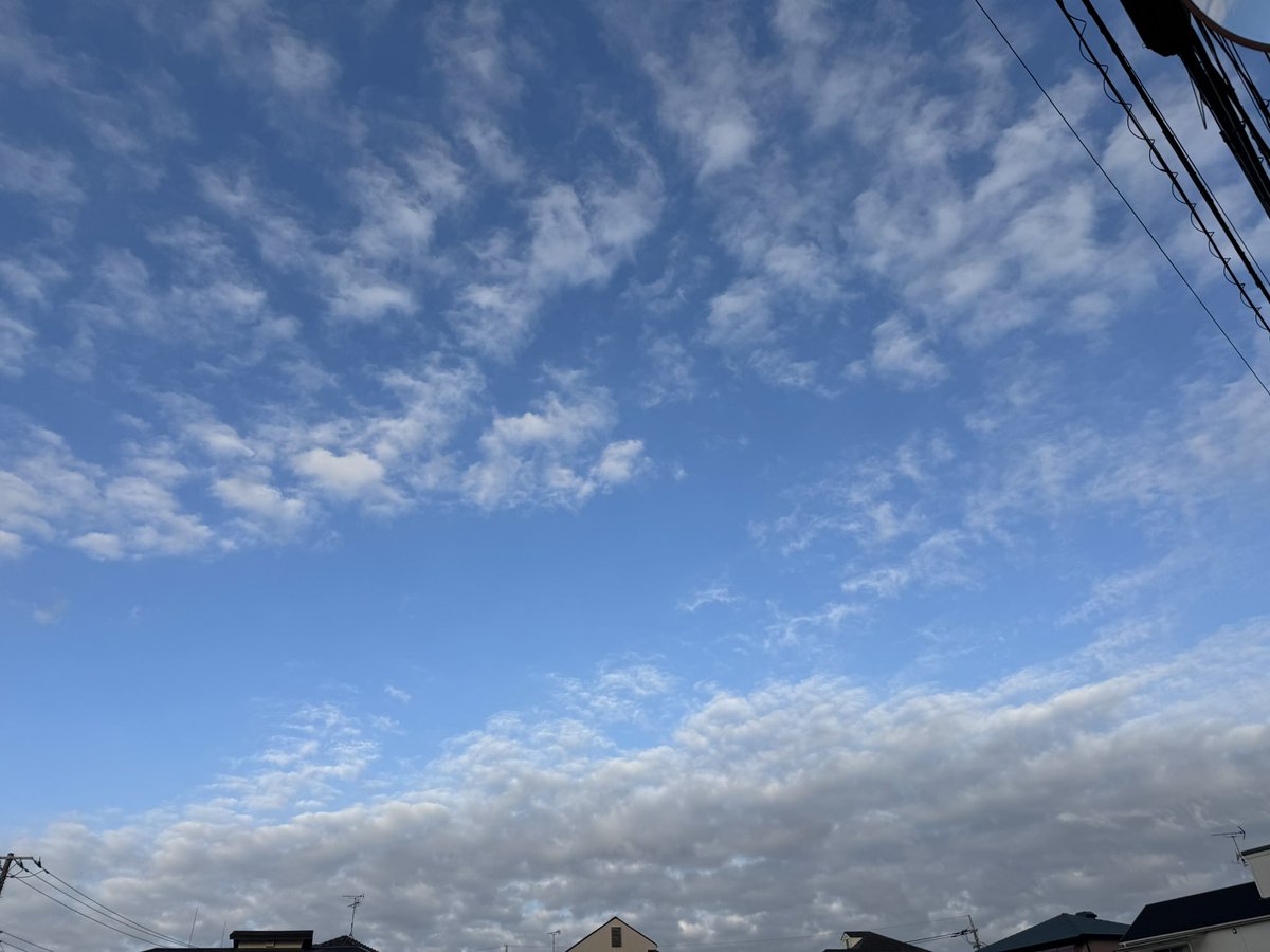 sunsunriko's tweet photo. おはようございます。住宅街で朝活。昨夜遅くに孫宅から帰ってきて今朝は起きられないかと思ったけど体内時計はしっかりしてます。今朝も気持ちよく動けました。今日は午後から遅番仕事。三連休初日はしっかりがんばりましょ。感謝。
#朝活　#イマソラ　#空がすき https://t.co/cquIuKrGuf