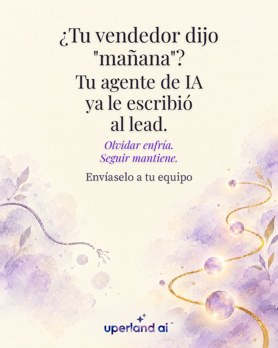lsotoreyes's tweet photo. ¿Tu vendedor dijo "mañana"? Tu agente de IA ya le escribió al lead.

El “te escribo mañana” enfría. El agente de Uperland AI sigue.

DM para demo 15 min.

#UperlandAI #AgentesDeIA #Seguimiento https://t.co/fUd2itvC7G
