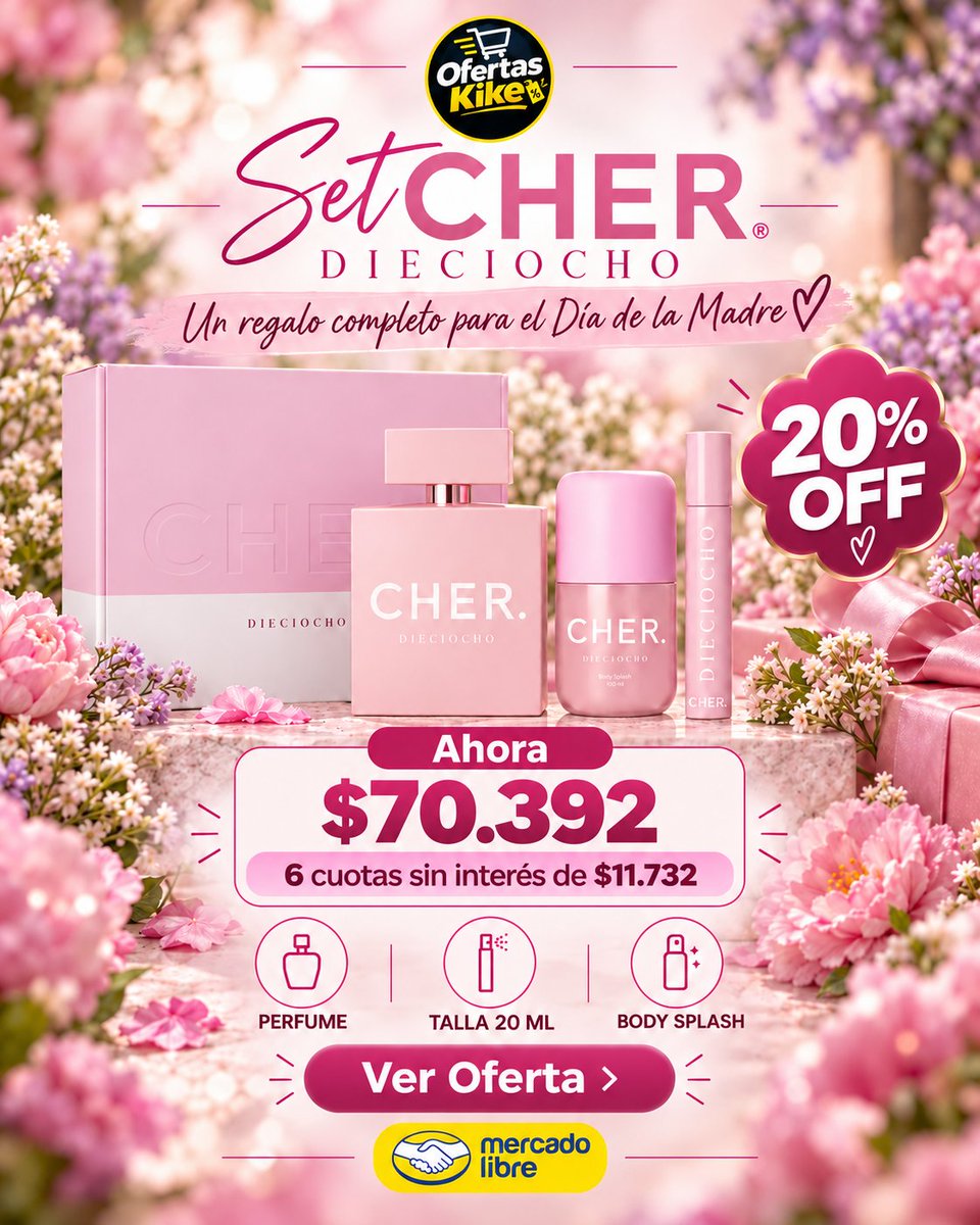 OfertasKike's tweet photo. Encontré una excelente opción para regalar este Día de la Madre 🎁

Set CHER Dieciocho: Perfume + talla de 20 ml + body splash

20% OFF
Antes $87.990 
Ahora $70.392
6 cuotas SIN INTERES de $11.732
+5.000 vendidos en Mercado Libre

Aprovechá esta oportunidad acá: