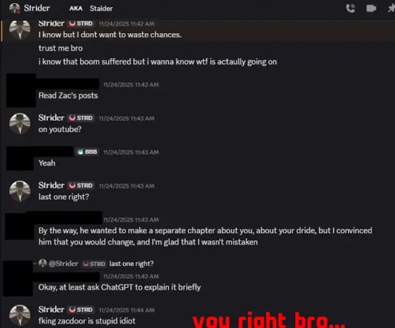 MusakharA167's tweet photo. DMs from December about strider saying hes working for inviz as a double agent essentially trying to get info to help BringBoomBack. He says he doesn’t like inviz talking about zionism aswell as realising the company hasnt done well.
This post and conversation were revealed by Zacdoor in December last year and deleted after 5mins and scrubbed from everywhere as to not expose striders double agent status or so we assumed.
Since this, we have never seen any update or glimmer at all that this was true. Strider seemed to start working for inviz with BBB yet right now we recieve nothing.
For months, ive made a suggestion to @Strider_Z47 and now 3 other people including @Xeno_Achi @Virlance_Legit @fluid_script to TALK to Inviz to try find out why boom doesnt want to return and encourage both parties to make up. With their extreme power and importance to inviz, their voices are a lot more powerful then us regular peoples.
They all claim they love boom, and are inspired by him and want to continue his legacy.
Some months ago I made this point to strider before the new creator team was announced. Some people saw my suggestion as delusional and mocked me.
Now, I make this perfectly reasonable suggestion to all these individuals who love boom as they say and have their jobs owed to him.
TALK TO INVIZ - ask them throughly about what boom wants and try resolve this conflict. You are the reason inviz creates content. They have more reason to listen to you. It’s not hard. It’s a few lines of text from each person.
Prove your words. Save your reputation. Save skibidi toilet.
Show you care about boom.
ACTIONS speak louder than words!